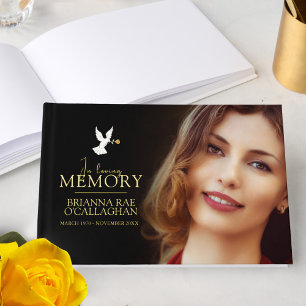 Loving memory dove yellow rose funeral photo black guest book