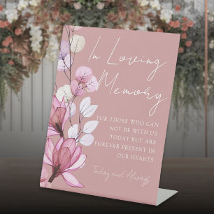Loving Memory Memorial Floral Dusty Rose Wedding Pedestal Sign
