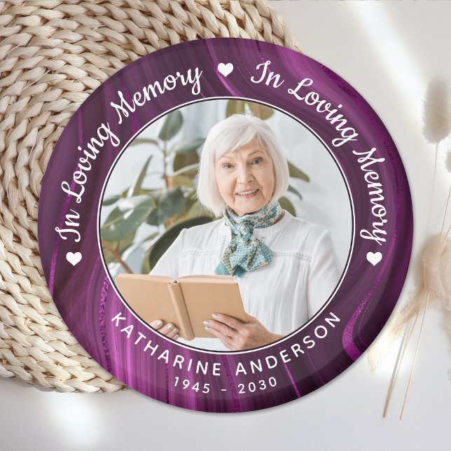 Loving Memory Memorial Purple Marble Photo Funeral Magnet (Creator Uploaded)