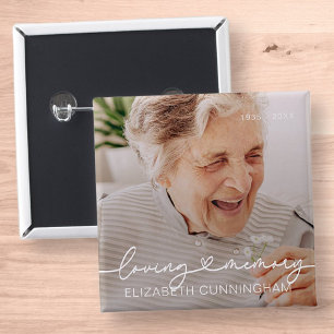 Loving Memory Modern Elegant Heart Photo 15 Cm Square Badge