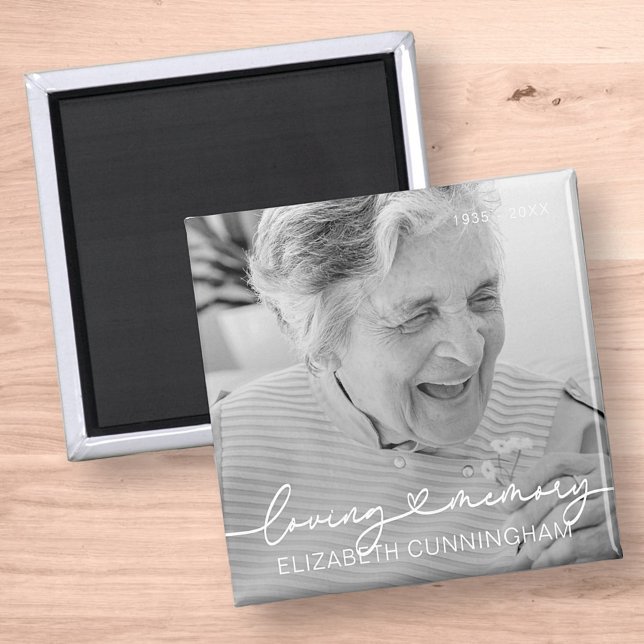 Loving Memory Modern Elegant Heart Photo Memorial Magnet (Creator Uploaded)