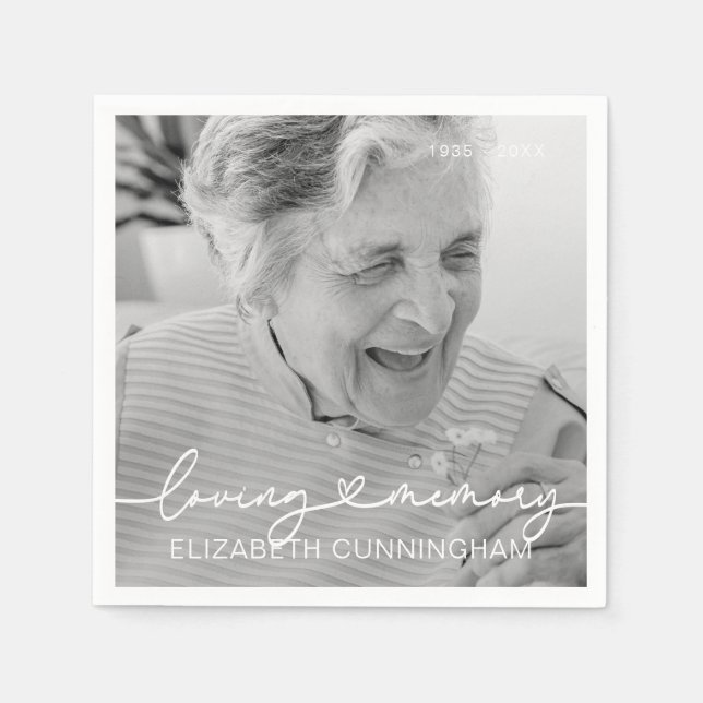 Loving Memory Modern Elegant Heart Photo Memorial Napkin (Front)