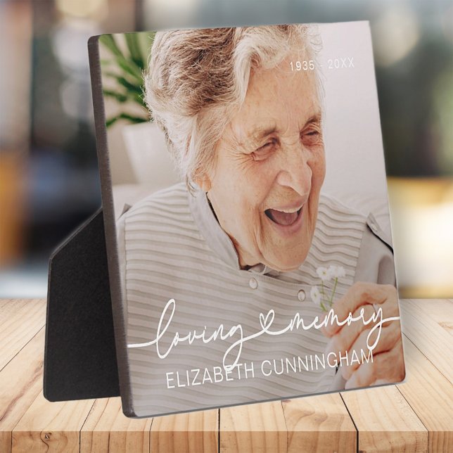 Loving Memory Modern Elegant Heart Photo Memorial Plaque (Creator Uploaded)