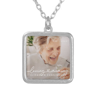 Loving Memory Modern Elegant Heart Photo Memorial Silver Plated Necklace