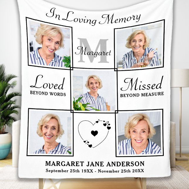 Loving Memory Personalised 5 Picture Memorial Fleece Blanket (Creator Uploaded)
