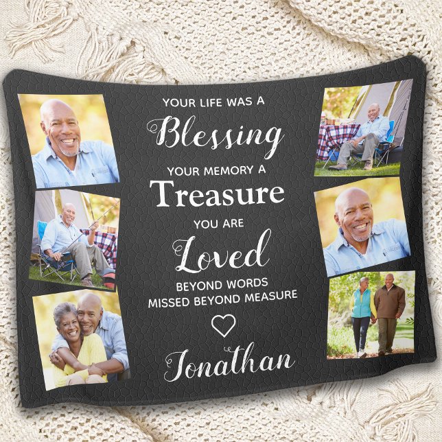 Loving Memory Photo Collage Faux Leather Memorial Fleece Blanket (Creator Uploaded)