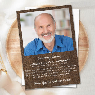 Loving Memory Photo Faux Leather Sympathy Funeral Thank You Card
