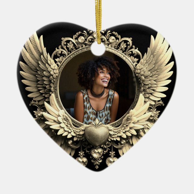 Loving Memory Photo Memorial Diamond Look Ceramic Tree Decoration (Front)