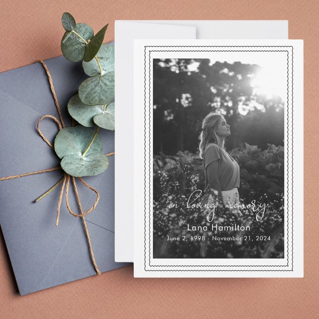 Loving Memory Script Framed Photo Funeral Program Invitation (Creator Uploaded)