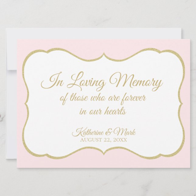 Loving Memory Wedding Sign Gold and Pink Sign Announcement (Front)