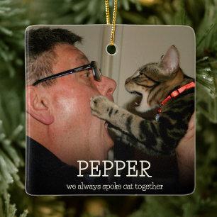 Loving Minimalistic Photo Cat Memorial Ceramic Ornament