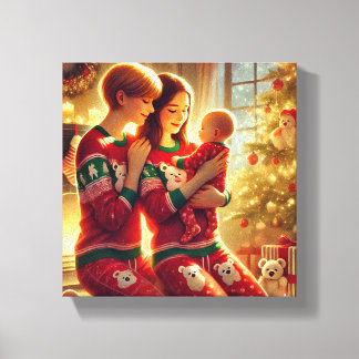 "Loving Moms and Baby by the Christmas Tree Canvas Print
