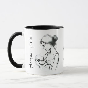 Loving Mum and Baby Modern Sketch in Black & White Mug