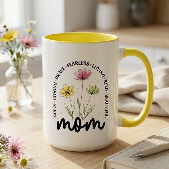 Loving Mum Floral Meadow Tribute Mug (wildflower floral mom mug)