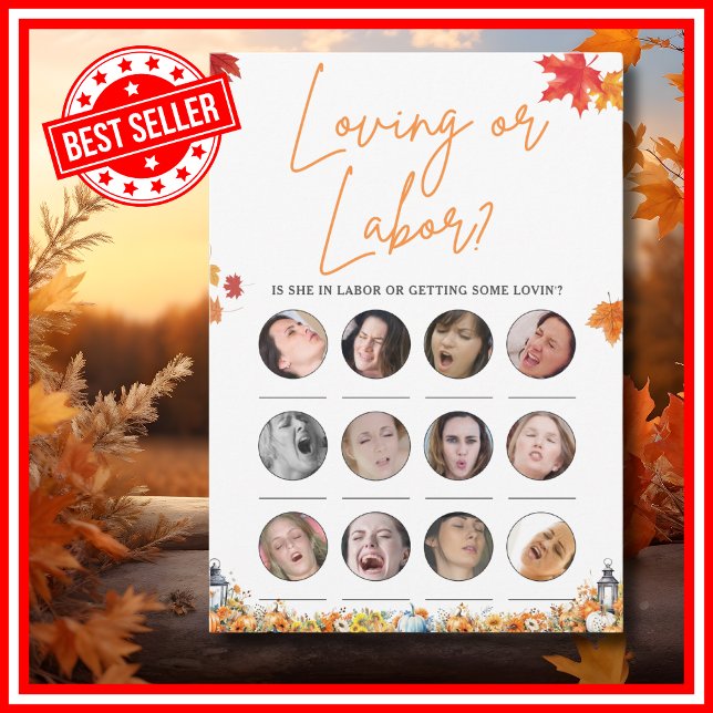 LOVING OR LABOR Baby Shower Game LITTLE PUMPKIN Invitation (LOVING OR LABOR Easy Baby Shower Game A Little Pumpkin is on the Way Fall Autumn Theme)