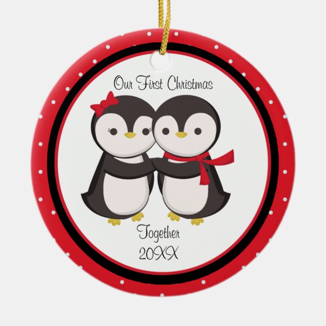 Loving Penguin Couple Christmas Ornament (Front)