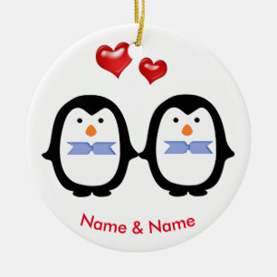 Loving Penguin Couple Two Males Ceramic Tree Decoration