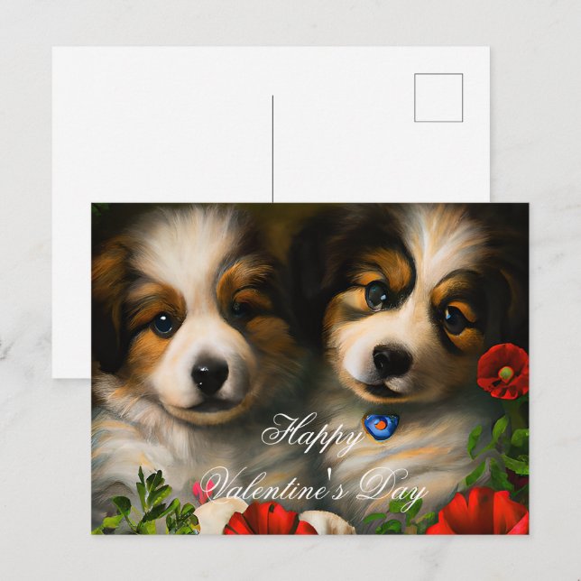 Loving puppies valentine postcard (Front/Back)