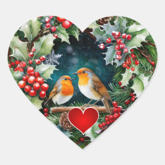 Loving robins, holly and heart sticker