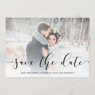 Loving Script   Black Save the Date with Photo
