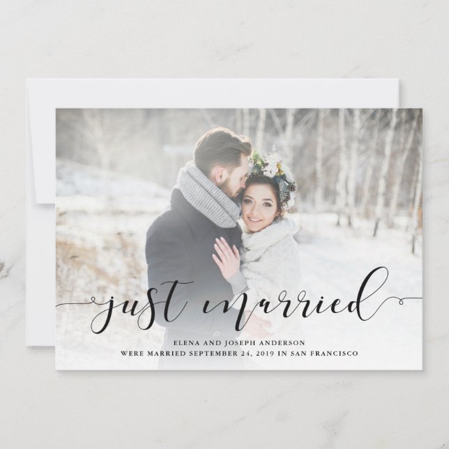 Loving Script Wedding Announcement with Photo (Front)