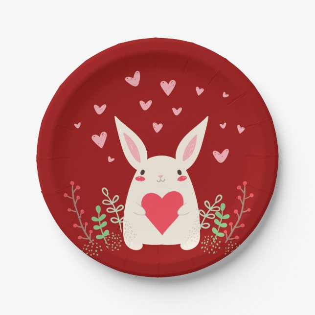 Loving Snuggly Kawaii Bunny Custom Paper Plate (Front)