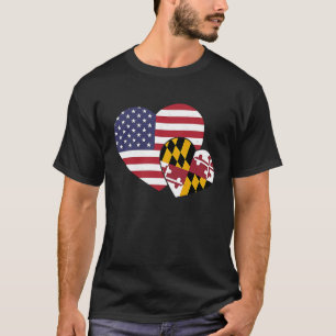 Loving USA & Maryland State Flag Heart Proud Ameri T-Shirt