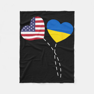 Loving Usa Ukraine Flag Heart Ukrainian Americans  Fleece Blanket