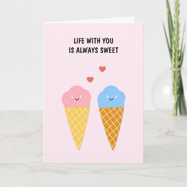 Loving Whimsical Ice Cream Couple Valentine Love Card (Front)