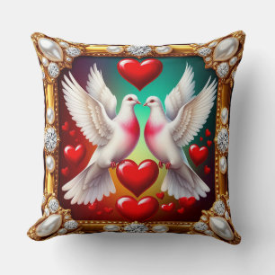 Loving White Doves Framed with Hearts Cushion