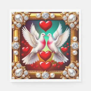 Loving White Doves Framed with Hearts Napkin