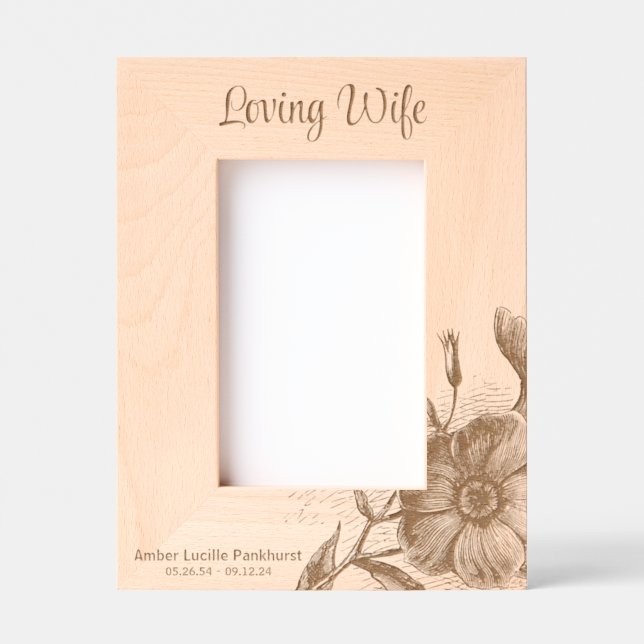 Loving Wife Floral Memorial Keepsake 4x6P Etched Frames (Front)