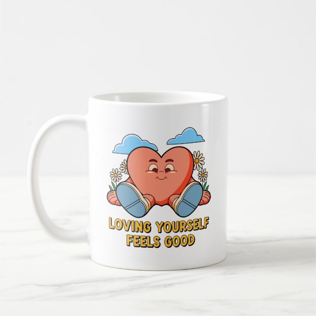 Loving Yourself Feels Good Self Care Design Coffee Mug (Left)
