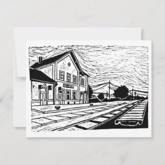 Lovrin Station Linocut RSVP Card