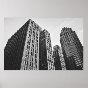 LOW ANGLE GRAYSCALE PHOTOGRAPHY OF HIGH-RISE BUILD POSTER