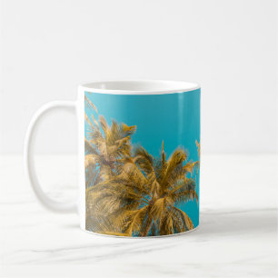 Low-angle photo of coconut trees coffee mug