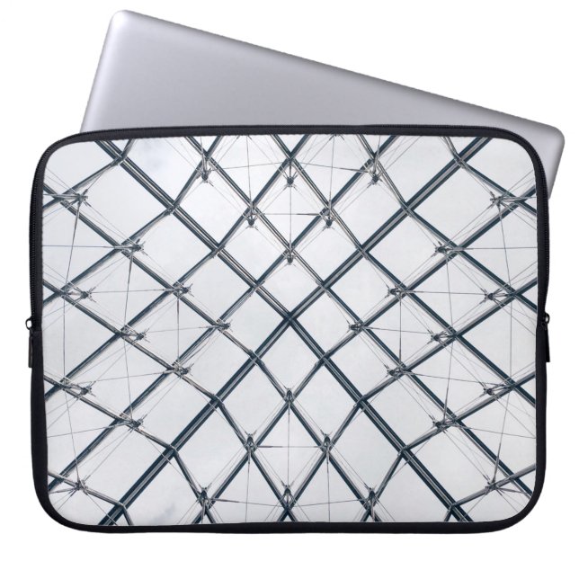 Low-angle photo of grey metal frame laptop sleeve (Front)