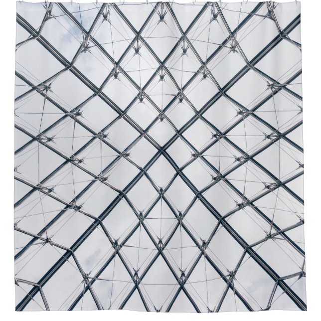 Low-angle photo of grey metal frame shower curtain (Front)