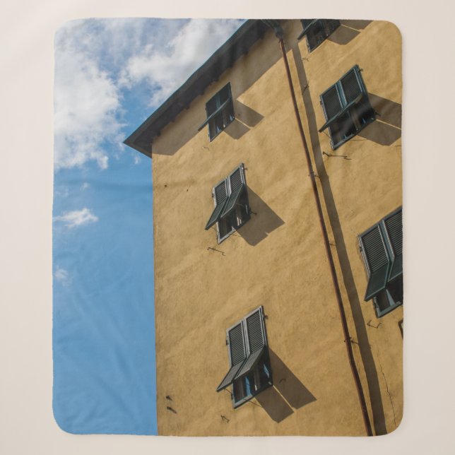 LOW ANGLE PHOTOGRAPHY OF BROWN LOUVER WINDOW SHERPA BLANKET (Front)