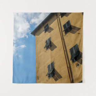 LOW ANGLE PHOTOGRAPHY OF BROWN LOUVER WINDOW TAPESTRY