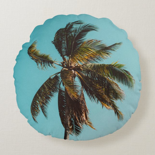Low angle photography of coconut tree round cushion (Front)
