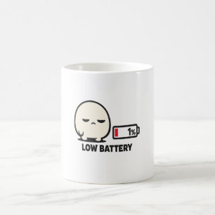 Low Battery 1% - Cute Tired Character Minimalist A Coffee Mug