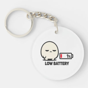 Low Battery 1% - Cute Tired Character Minimalist A Key Ring