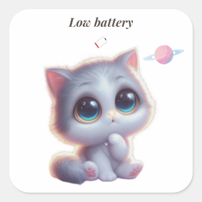Low Battery Cat Meme Sticker (Front)
