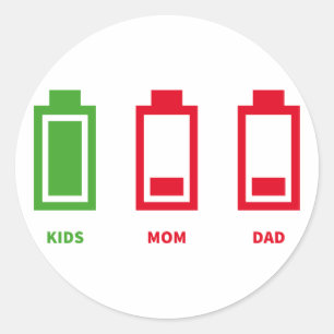 Low Battery Funny Kids Mum Dad Energy Classic Round Sticker