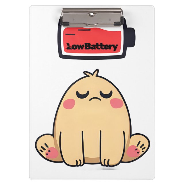 Low Battery Mood – Funny Comic Doodle Clipboard (Front)