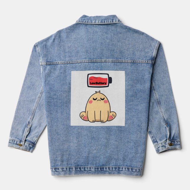 Low Battery Mood – Funny Comic Doodle Denim Jacket (Back)