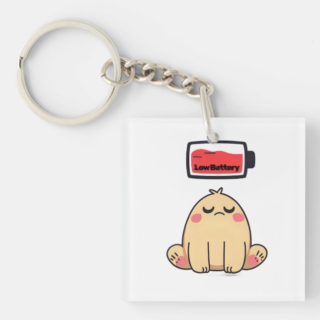Low Battery Mood – Funny Comic Doodle Key Ring (Front)