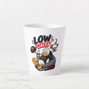 Low Battery Need Coffee – Funny Sleepy Duck Design Latte Mug