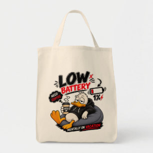 Low Battery Need Coffee – Funny Sleepy Duck Design Tote Bag